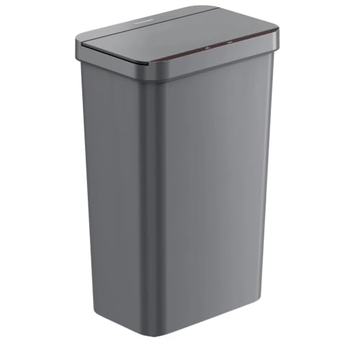 Image of iTouchless Prime 13.2 Gal Sensor Trash Can with Odor Filter | Gray Plastic | Durable Dent-Proof Construction, Slim and Space-Saving 50 Liter Automatic Bin for Kitchen, Home, Office, Business, Garage