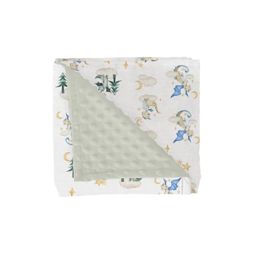 Image of Fantasy Dragon Baby Blankets for Girl Boy Fairytale Dragons Moon Stars Cloud Trees Soft Mink Dotted Backing Double Layer Swaddle Receiving Blanket Myth Animal Bed Throw for Newborn Toddler Crib 30x40