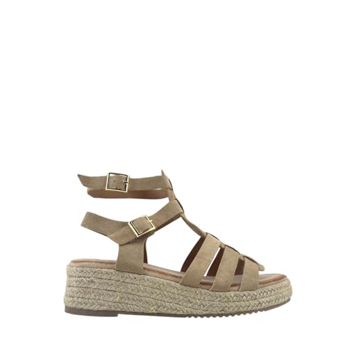 MODELISA - Sandalia De Plataforma Alpargata Yute Doble Hebilla Estilo Casual Mujer (Beige, Sistema tallas calzado EU, Adulto, Mujer, Números, mediano, 40)