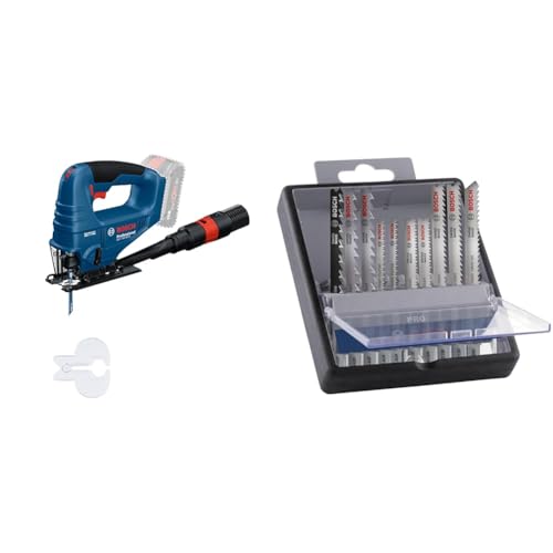 Bundle of Bosch Professional 18V System scie sauteuse sans-fil GST 18V-95 B (sans batterie ni chargeur) + Bosch 10x Kit de lames de scie sauteuse PRO Hardwood...