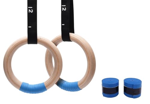 Image of Wood Gymnastics Rings with Adjustable Cam Buckle Straps Exercise Non-Slip Training for Home Gym Full Body Workout.