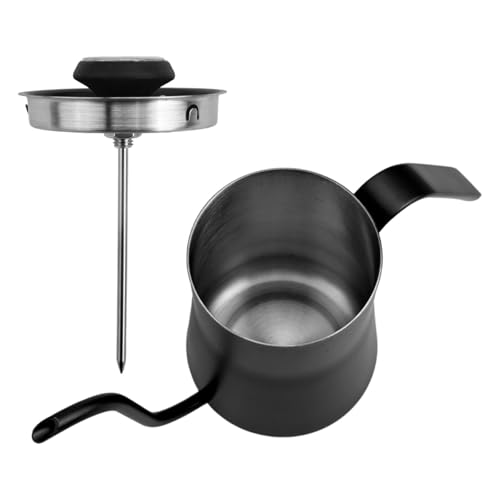 Hervidor de agua con termómetro cafetera de cuello de cisne para tetera negra 2