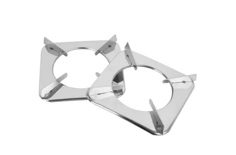 Stainless Steel Square Pan Support for LPG Stove – Durable Gas Stove Stand, Silver Universal Replacement for LPG Burners (Pack of 2)