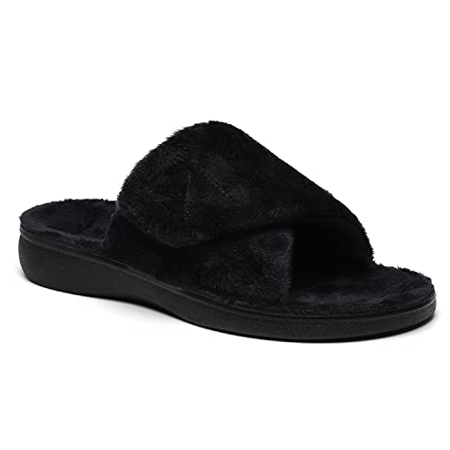 Image of SOLLBEAM Fuzzy House Slippers With Arch Support Orthotic Heel Cup Sandals For Women