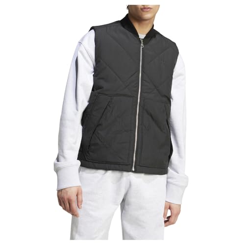 adidas Mens Premium Essentials Nylon Quilted Vest Athletic Outerwear Casual Full Zip - Black