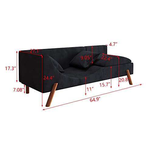 Phoyal Chaise Longue, Modern Living Room Curved Lounge Chair With 2 Pillows, Velvet Upholstered Lounge Chair For Living Room And Bedroom, 64.9”Chair (Black) #TOP6