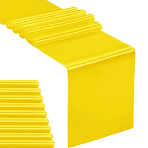 10-Pack Satin Table Runner Yellow 12 x 108 inches Long, Table Runners for Wedding, Birthday Parties, Banquets Decorations（10 Pack, 12x108 Inch, Yellow）