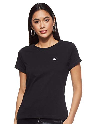 Calvin Klein Damen T-Shirt Kurzarm Ck Embroidery Rundhalsausschnitt, Schwarz (Ck Black), S