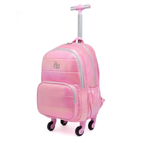 Kit Mochila Rodinha Feminina Lancheira Térmica Estojo Escolar (Rosa)