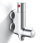 Mini Thermostatic Shower Mixer Bar, Caravan Thermostatic Shower Valve, Brass Vertical Small Shower Mixer Tap for Camper Van, RV, Yacht, Boat, Douche Bidet Tap, 45mm Centre, Chrome 1/2" Outlet