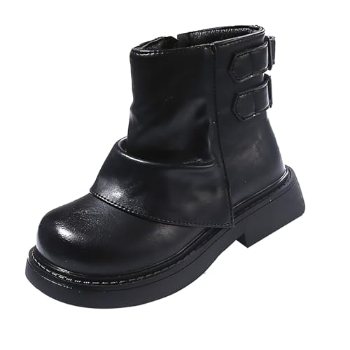 Girls Dress Ankle Boots Side Zipper Adjustable Back Strap Fashion Leather Combat Boots Y2K Low Heel Outdoor Shoes - Main Image