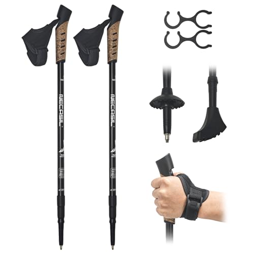 Trekkingstöcke Faltbar Ultraleicht 2 Stück Wanderstöcke für Damen & Herren Ultraleicht 259g aus 7075 Aluminium Nordic Walking Stöcke mit Korkgriff Verstellbar mit Gummipuffern