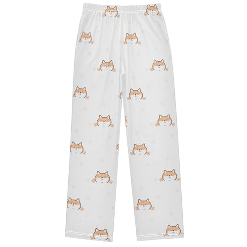 Boy's Pj Pants Hidden Shiba Inu Dog Face Lounge Bottoms Elastic Waist Kids Joggers with Pockets Size 6-14