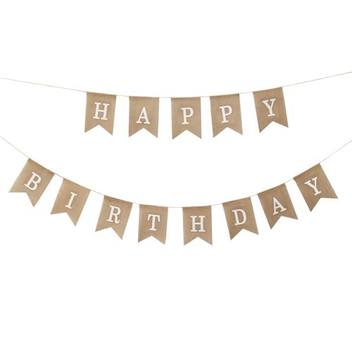 Bannière vintage en toile de jute marron « Happy Birthday », guirlande de fanions à suspendre pour décoration de fête d'anniversaire, fêtes...