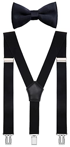 Image of Men's Boys' Bow Tie and Suspenders Set Y Shape Adjustable Elastic