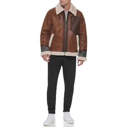 Image of DKNY Men's Faux Shearling Bomber Jacket With Faux Fur Collar