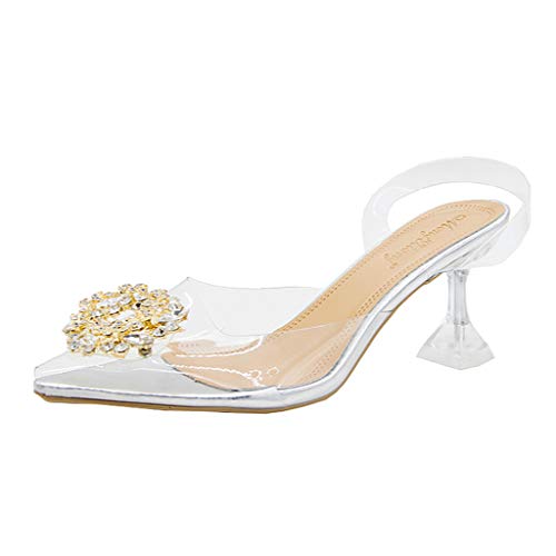 BFSAUHA Women's Pumps White Pumps 3.5 Inch Heels Pumps High Heels for Women Platform PU (Clear,9)