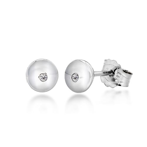 Boucles d'oreilles or blanc et diamant puces dôme cadeau femme