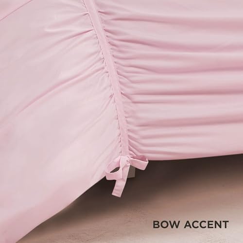 Image of Juicy Couture Ribbon Ruched 3 Piece King Comforter Set, Pink Marshmellow Bedding Ensemble