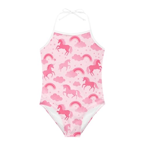 Image of KiuLoam Orange Pink Tropical Leaf Girls One Piece Swimsuit Quick Dry Beach Swim Bathing Suit for 3-8 Years Little Girls