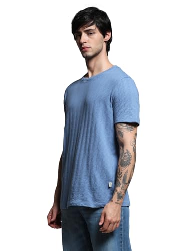 Image of Jack & Jones Men Cotton Regular Self Design Round Neck T-Shirt