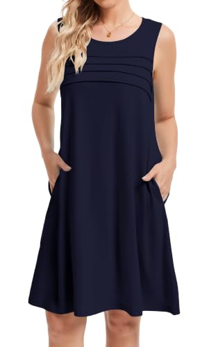 Image of CHICGAL Womens Summer Dresses Casual Loose Pleated Front Tshirt Sleeveless Tank Sundresses with Pockets 2026
