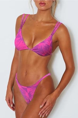 Image of Women's Sexy Thong Bottom Two Piece Bikini Double Shoulder Straps Cute Swimsuit Triangle Bathing Suit