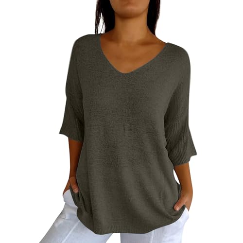 Pull femme grande taille manches 3/4 coupe ample et col en V