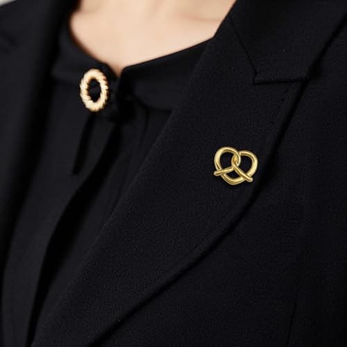 Image of Heart Brooches for Women Gold Tone Pretzel Lapel Pin Minimalist Badge Blazer Dress Jacket Sweater Decor Accessories Jewelry Gifts