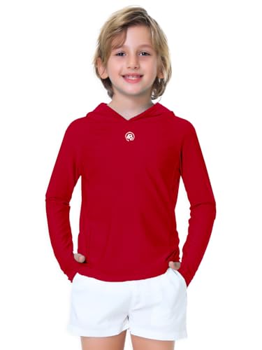 Image of AOBUTE Unisex Kids Long Sleeve Hoodie Rash Guard Boys UPF 50+ Swim Top with Thumb Hole 3-12 Years