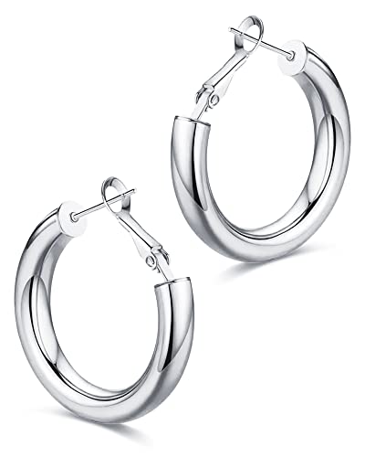 wowshow Thick Hoop Earrings Howllow 14K Gold Plated Gold Hoops for Women