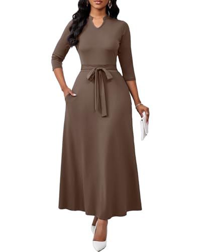 Image of BubFee Maxi Dresses for Women Semi Formal Long Dress 3 /4 Sleeve Casual A-line Church Dresses with Pockets