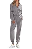 PRETTYGARDEN Women's 2 Piece Sweater Set Pullover Zip Up Sweatshirt Jogger Sweatpants Tracksuit Casual Outfit (Light Grey,Large)
