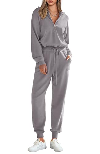Image of PRETTYGARDEN Women's 2 Piece Sweater Set Pullover Zip Up Sweatshirt Jogger Sweatpants Tracksuit Casual Outfit
