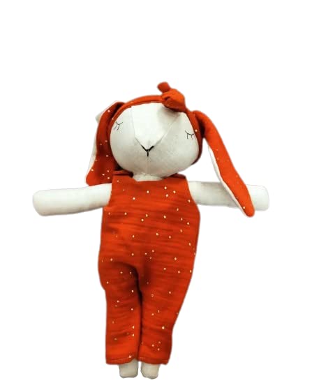 Doudou lapin peluche en lin double gaze rouille cadeau naissance