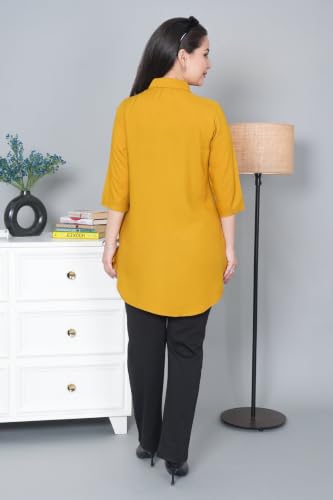 Image of Mlada Rayon Flare Top for Women | 3 /4th Sleeve Regular Fit and Flare Top | Women Office Tops Tunic | Western Long Shirt Top for Women | Shirt Collar Top for Women | Rayon Tunic Tops for Women Western