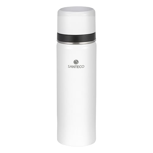 SANTECO 水筒 真空断熱 1リットル コップ付き 魔法瓶 1000ml ステンレスボトル 2コップタイプ 保温保冷 大容量 スポーツドリンク対応 KOLIMA ホワイト