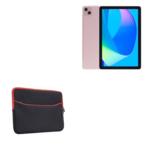 BoxWave Case Compatible with Doogee T10Pro - SoftSuit with Pocket, Soft Pouch Neoprene Cover Sleeve Zipper Pocket - Jet Black with Red Trim