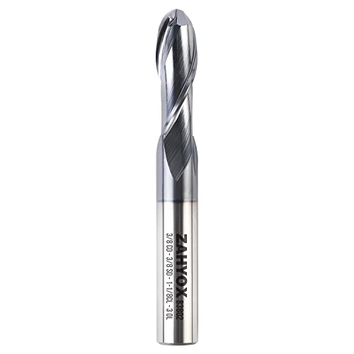 Image of ZahyoX 3 /8 inch Ball Nose End Mill, TiAlN Coated Solid Carbide Upcut Spiral CNC Router Bit, 3 /8 inch Diameter, 3 /16 inch Radius, 1-1 /8 inch Cutting Length, 3 inch Overall Length, 2 Flutes, CNC Cutter Milling Tool