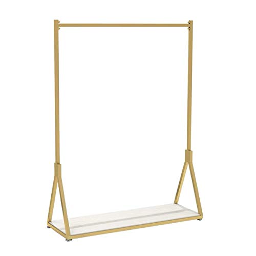 MDEPYCO Simple Fashion Rolling Garment Rack with WheelsCommercial Grade Heavy Duty Metal Clothing RacksEntryway Organizer Storage Shoes Bags Clothes ShelvesGold Square Tube with Wood472 L