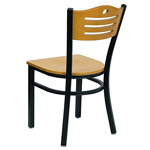 Image of Flash Furniture 2 Pack HERCULES Series Black Slat Back Metal Restaurant Chair - Natural Wood Back & Seat