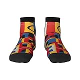 SSIMOO Composition In Red Yellow Blue And Black Print Sporty Straight Tube Socks For Running Enthusiasts,Breathable And Fashionable