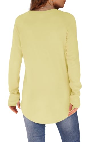 Image of XIEERDUO Womens Tunic Tops to Wear with Leggings Long Sleeve Thumb Hole Shirts Crew Neck Curved Hem