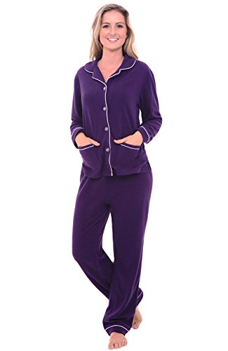 Alexander Del Rossa Women's Warm Fleece Pajamas, Long Button Down Pj Set, Medium