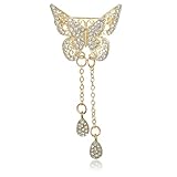 COMNICO Gold Butterfly Brooch Pin: 1Pcs Women Hollow Out Butterfly Brooch with Pendant, Rhinestone, Lapel Pin for Coats, Jackets, Sweaters Accessories