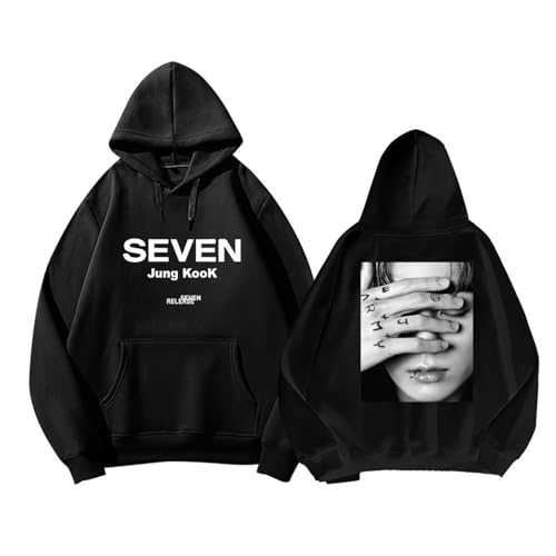 Sudadera con capucha Jungkook Solo Seven, sudadera con estampado 3D de apoyo al K-pop, ropa de calle holgada, camisetas casuales de algodón for uso diario(Black,S)