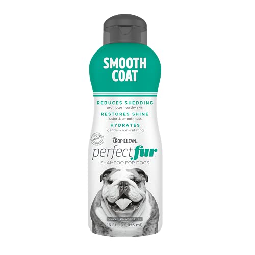 TropiClean PerfectFur Smooth Coat Shampoo for Dogs, 16oz - Made in USA - Naturally Derived - Smooth Coat Formula - Moisturizing & Shed Control for Skin-Hugging Coats Like Bulldogs, Boxers, & Pointers
