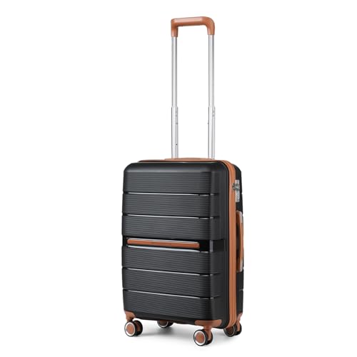 British Traveller Valise Cabine Bagages Cabine 38 Liters, Valise Rigide Soute en Polypropylène à 4 roulettes et Serrure TSA, 56x37x22 cm (Noir)