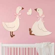 BrightRow 3 Pcs Goose Nursery Decor Wooden Vintage Silly Goose Wall Art with Real Pink Bow Funny Animal Duck Wall Farmhouse Geese Poster for Party Baby Shower Birthday Nursery Room Decor