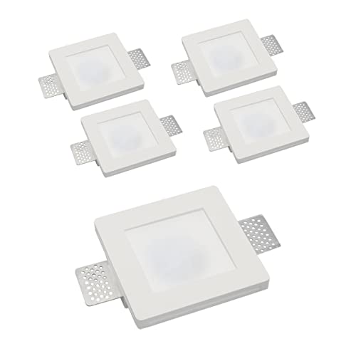 Eurekaled - 5 pezzi Portafaretto da Incasso in Gesso CERAMICO Quadrato slim con Vetro per cartongesso per GU10 12x12x3cm - A scomparsa totale C13